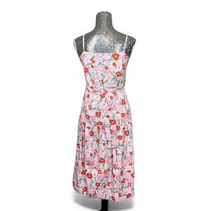 Cottagecore Organic Cotton Floral Midi Dress Medium Back Tie Pockets Romantic